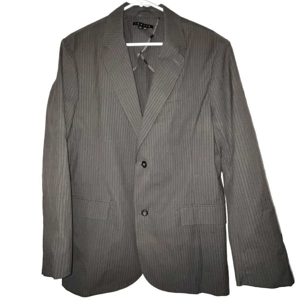 Theory Blazer Jacket Mens 42 Brown‎ Striped Two Button Notch Casual Party